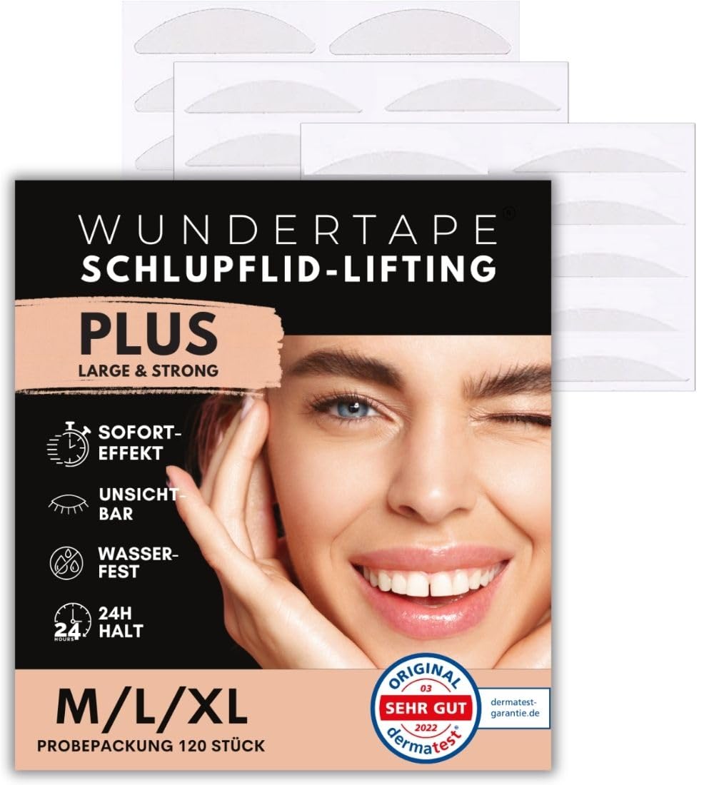 WUNDERTAPE Schlupflider Stripes CLEAR & STRONG Schlupflid-Tape Streifen zum Augenlid-Lifting ohne OP! (wasserfest, 24h Halt, double eyelid lifting tapes) Augenlid-Tape (120 M+L+XL)