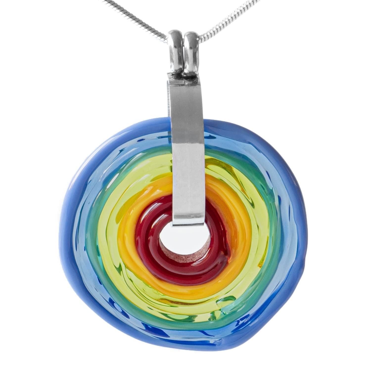 Elegante Kette mit einzigartigem Schmuckanhänger aus Murano-Glas/Unikat handmade/Personalisiertes Geschenk für Sie zum Jahrestag Geburtstag Muttertag (Regenbogen innen rot)