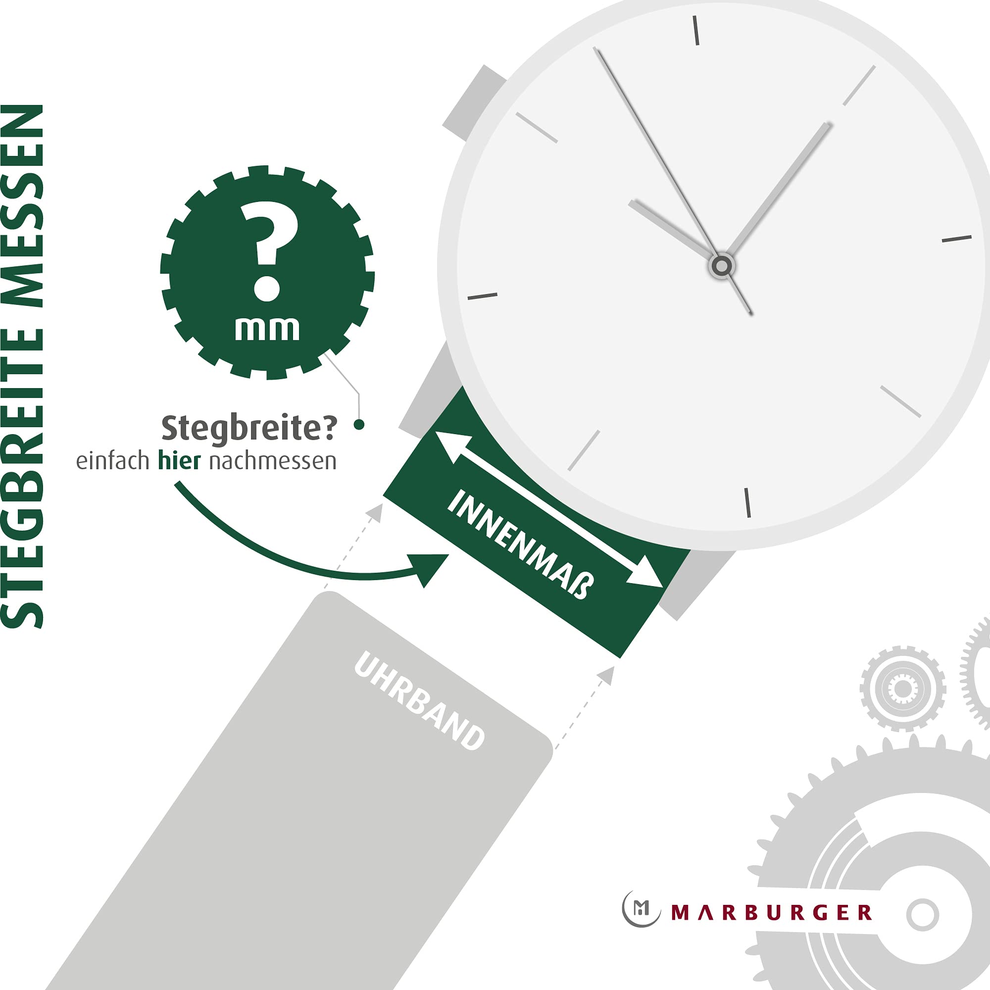 MARBURGER Uhrenarmband 18mm Leder Vegan - Werkzeug Montage Set 52018