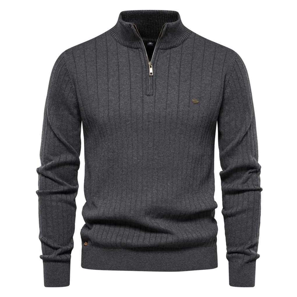 Uomo Manica Lunga Mezza Collo Alto Cerniera Maglione Autunno Inverno Solido Casual Maglia Maglioni Pullover