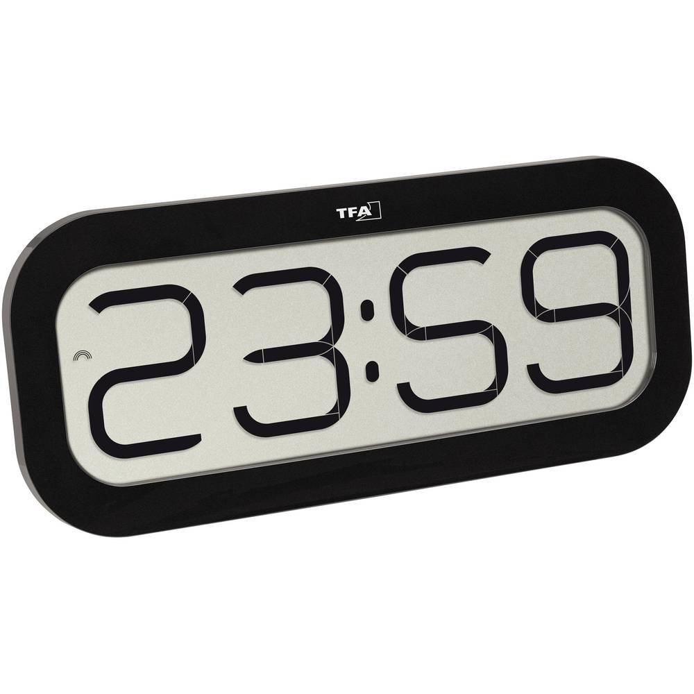 TFA Dostmann Bim Bam radiowy zegar ścienny, tworzywo sztuczne, czarny, dł. 332 x szer. 39 x wys. 178 mm