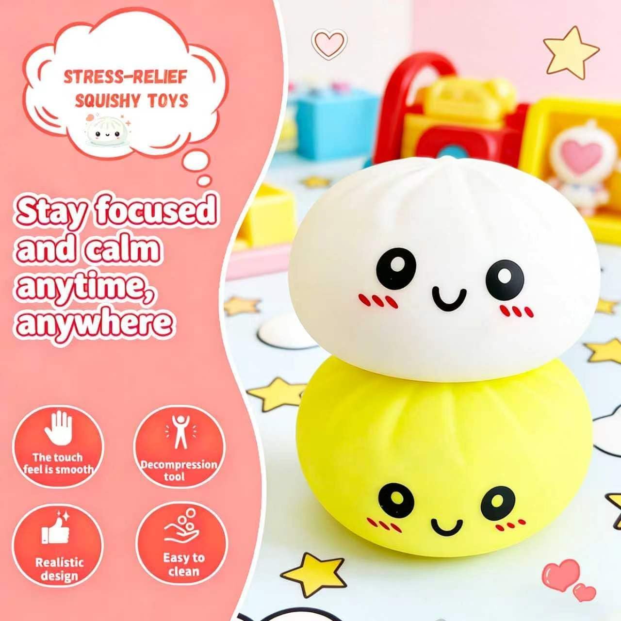 4PCS Dumpling Squishies Stress Balls, Dumpling Mystery Dumpling Squishy,Dumpling Stress Ball Large Squeeze Dough Ball Stress Relief Toy for Adults — view 2