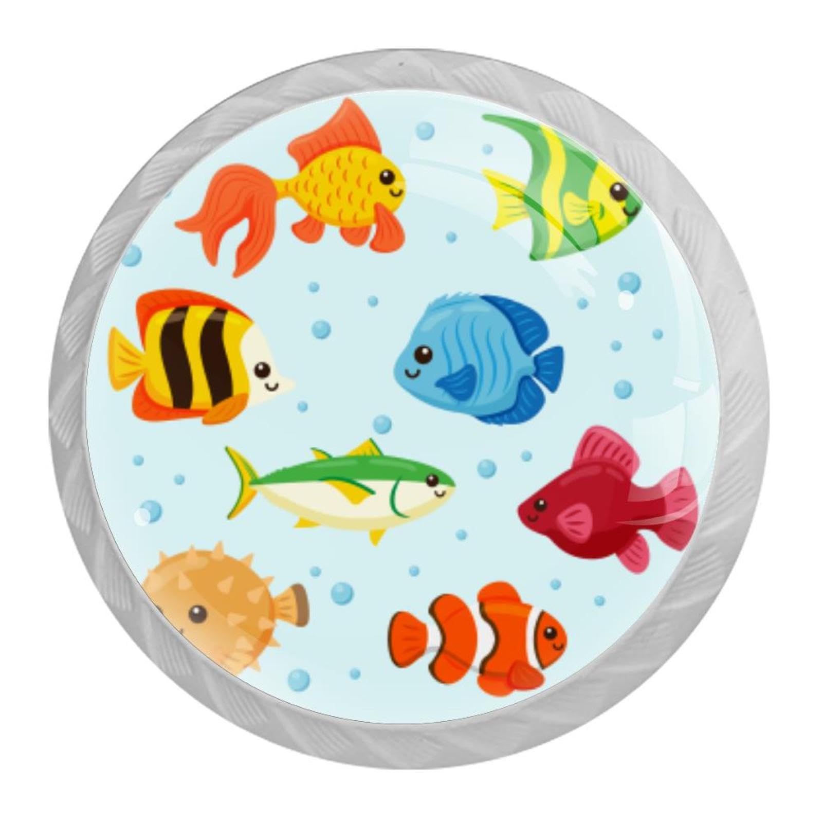 Tqmspg Multi07 4 Pieces Drawer Pulls Colorful Fish Door Knobs Dresser Handles For Kitchen Wardrobe Cupboard Hardware Furniture