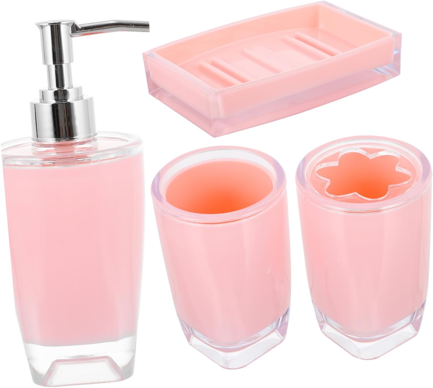 Bathroom Accessory Set Pink Bathing Supplies with Toothbrush Holder Lotion Bottle Soap Dispenser and Soap Dish for Home Hotel Vanity Countertop Organization