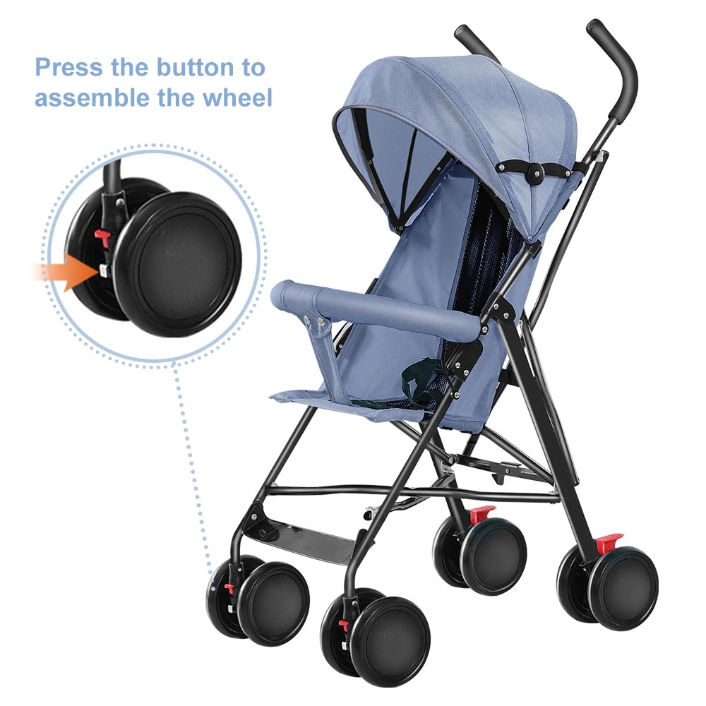 Poussette canne compacte Ingenious (Jusqu’à 30 kg),avec position allongée,de la naissance à 4 ans, assis ou allongé, avec coussin en coton/moustiquaire/porte-gobelet, D - Bleu