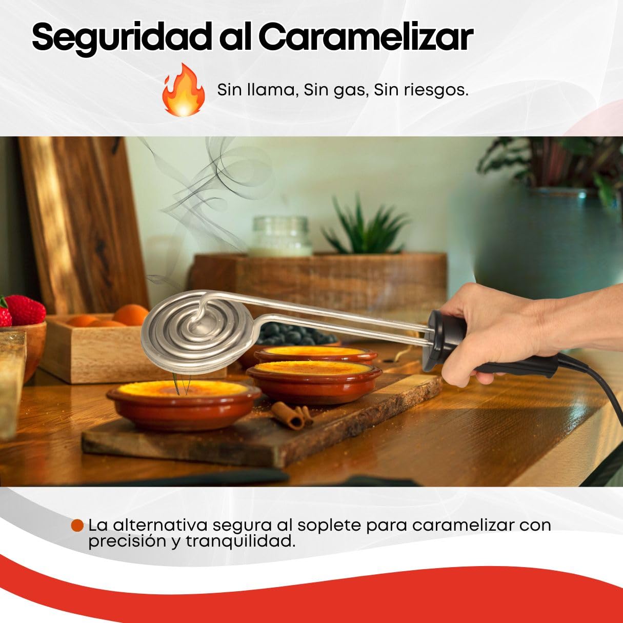 GOLDMAN SERVICE | Quemador de Azúcar Eléctrico Redondo | 900W Acero Inoxidable | Pala para Crema Catalana y Postres | Repostería Profesional sin Llama