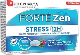 Forté Pharma - Forté Zen Stress 12H - Complément alimentaire fatigue adulte à libération prolongée - Vitamine B6, Magnésium, Rhodiola, Ashwagandha, Spiruline - 20 comprimés bi-couches, 1/jour