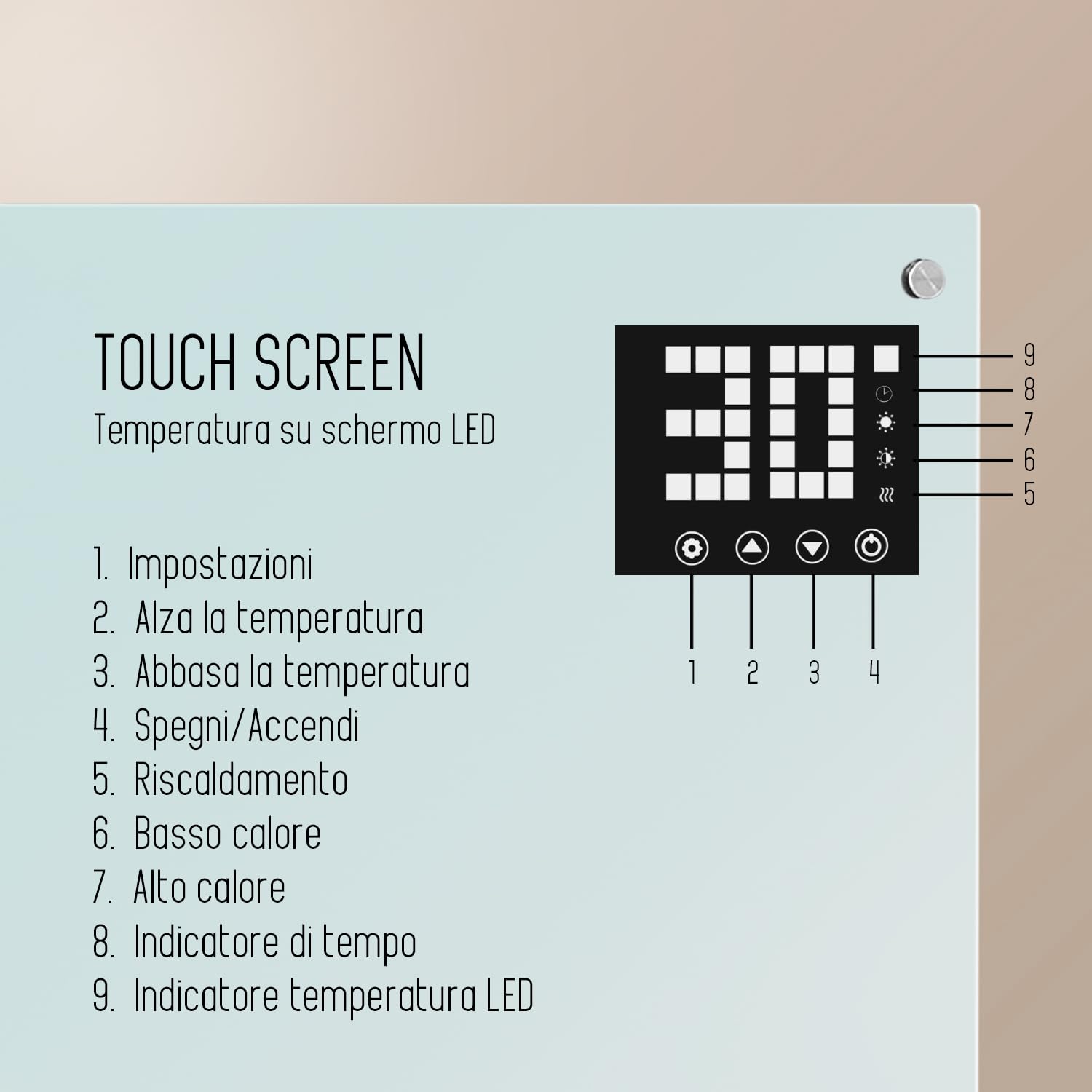 Calefactor eléctrico de baño, bajo consumo 2000 W (modo Eco 1000 W), termoconvector con ruedas + montaje en pared, cristal templado, pantalla + temporizador + mando a distancia, con termostato