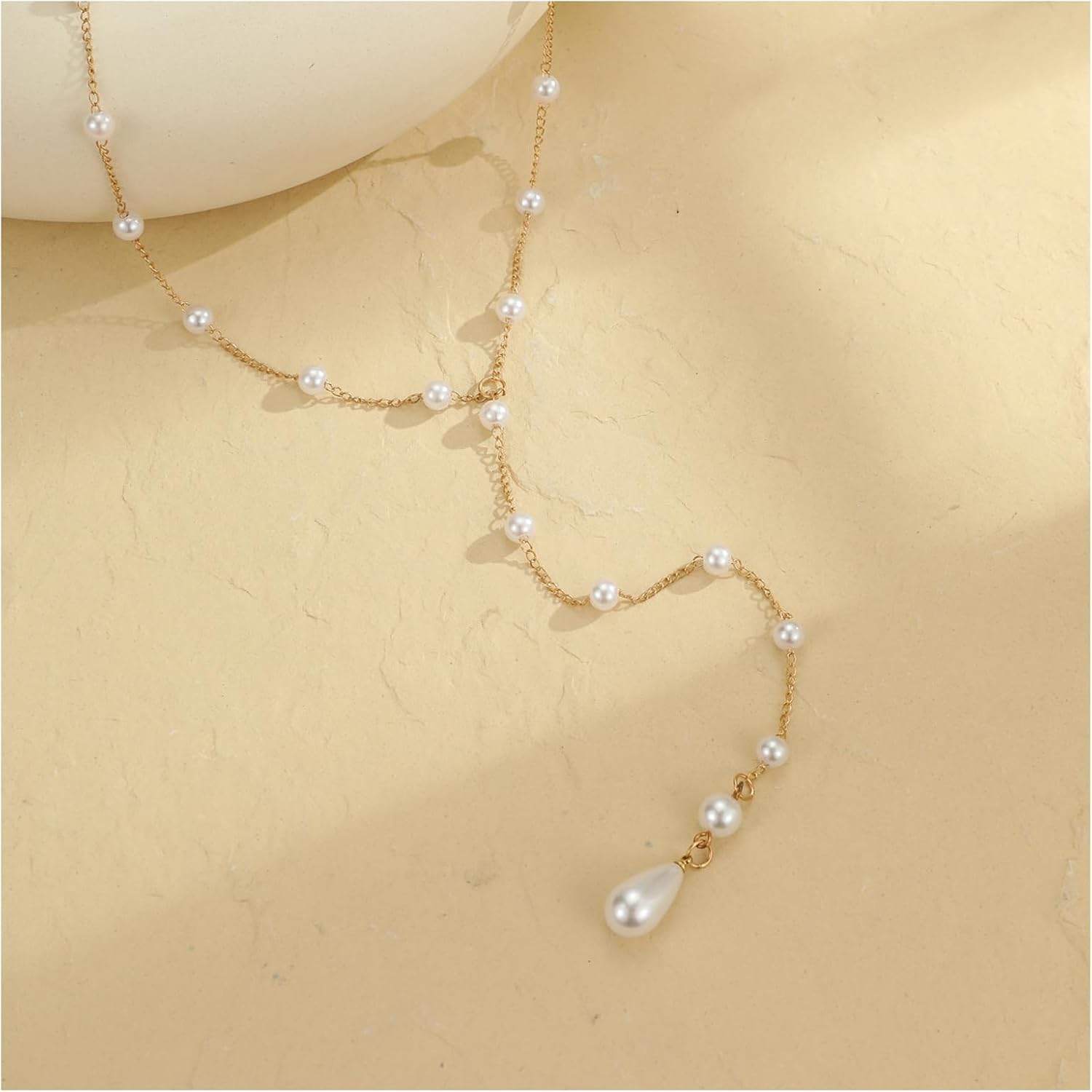 Gold Long Pearl Back Chain Necklace for Backless Dress Bridal Wedding Pearl Backdrop Jewelry Festival Rave Body Chain Jewelry for Women