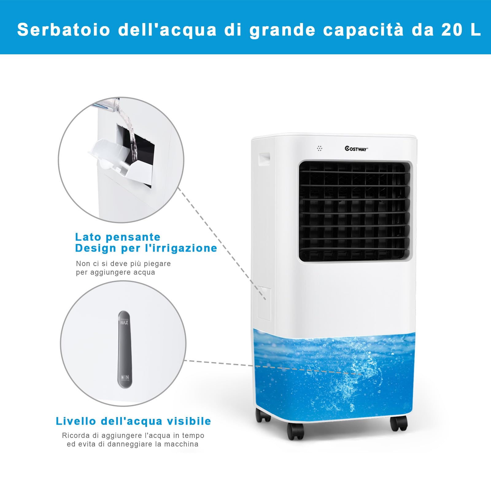 RELAX4LIFE Raffreddatore d'Aria Evaporativo 3 in 1, Serbatoio dell'Acqua 20L,Ventilatore, Umidificatore, 3 Modalità, 4 Velocità, Timer 7,5H, Telecomando, Adatto per Casa, Ufficio