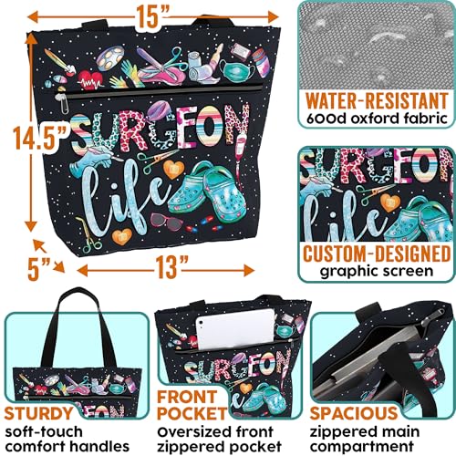 Image of 84hoods Large Waterproof Tote Bag with Pockets and Zipper for Work. Gift for Nurse. Shoulder Bag for Women.