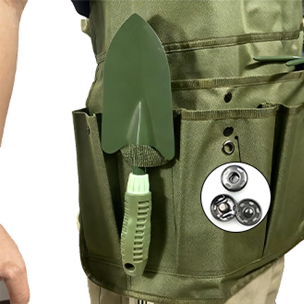 EasyByMall Juego de delantales de herramientas de jardinería, tela Oxford 600D, bolsa de cintura con múltiples bolsillos con correas seguras y botones a presión para cama de flores, parches de