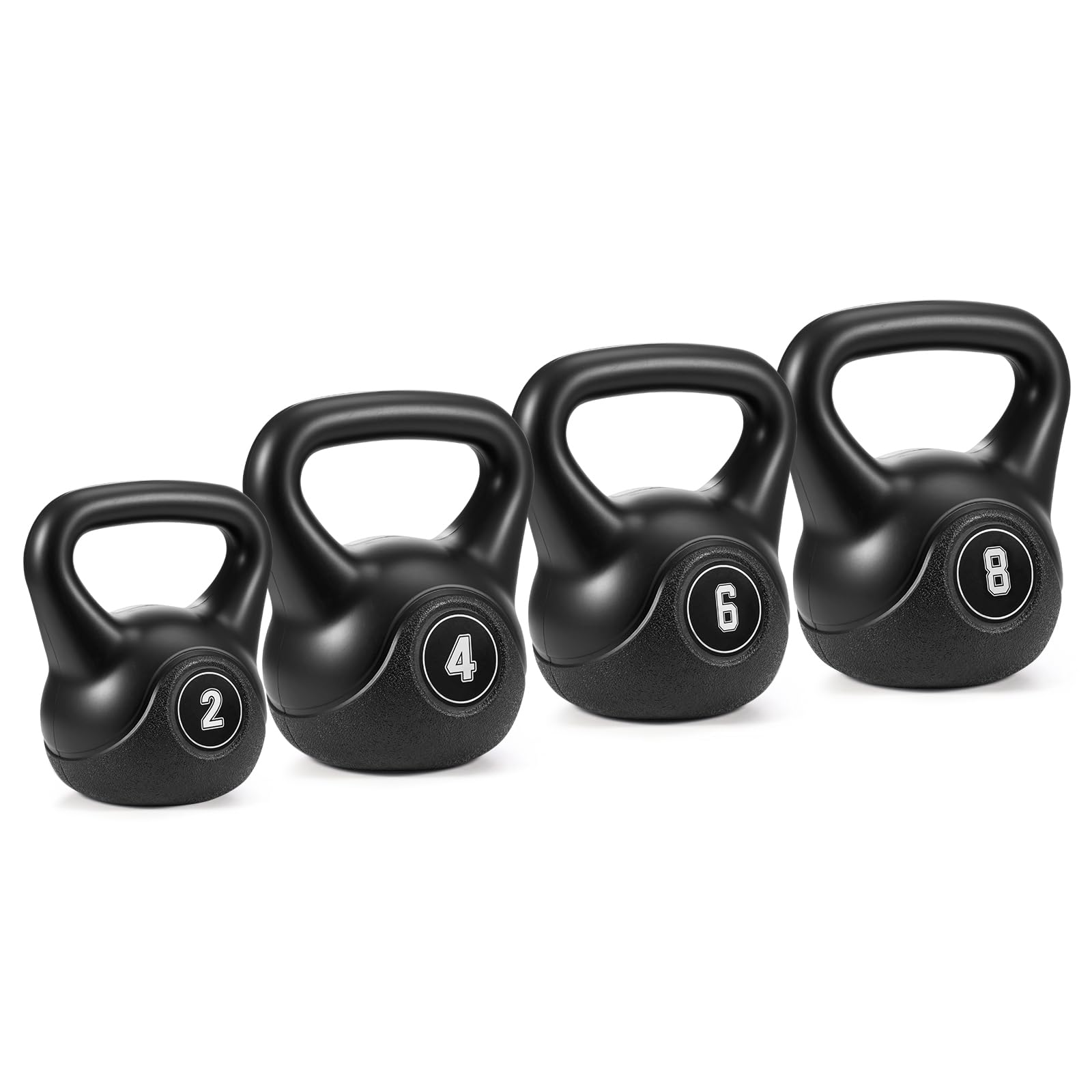 M.J COMFY-LIFE 4pcs Kettlebell Set 2kg 4kg 6kg 8kg – Home Gym Fitness Kettle Bells with Concrete Core, HDPE Coating, Flat Base, Ergonomic Grip, Versatile Strength Training Weights