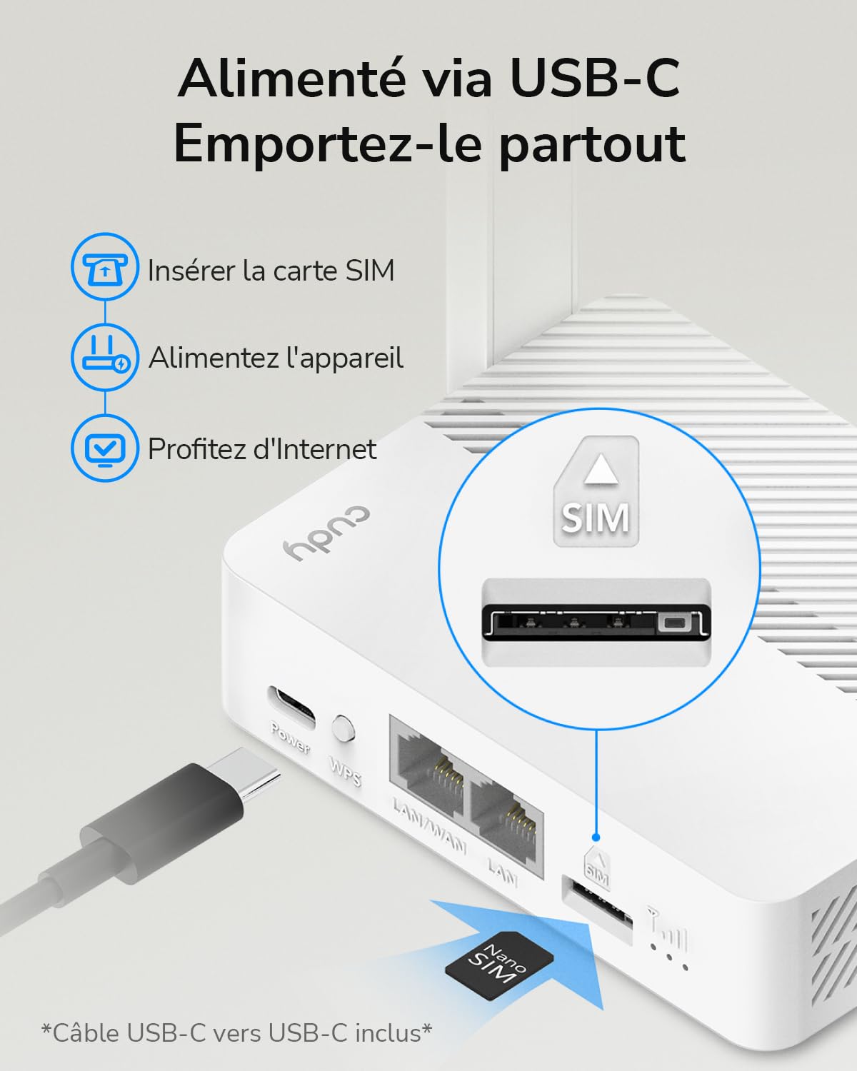 Cudy LT300 Routeur WiFi 4G LTE 300 Mbps USB-C MU-MIMO OpenVPN WireGuard