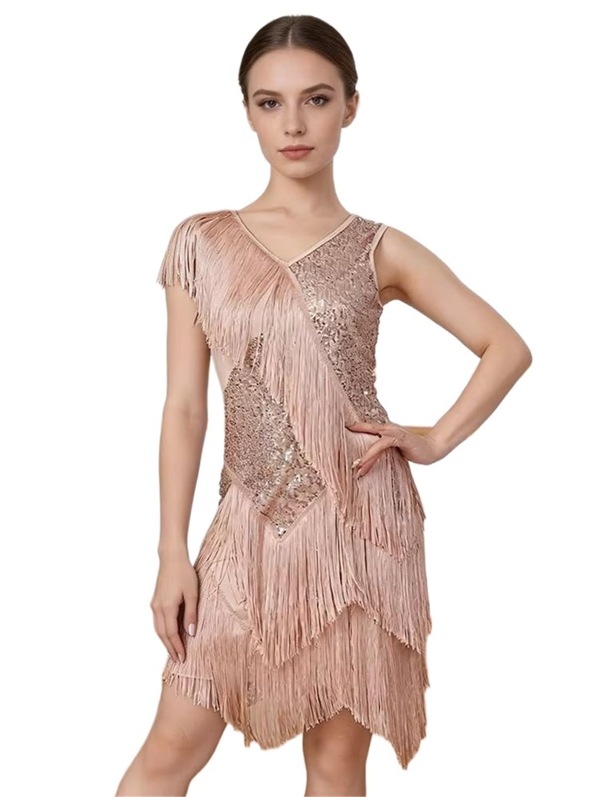 Latin-Tanzkleid mit Fransen Latein-Tanzkleid for Damen, Fransen, Pailletten, Flapper, Salsa, Tango, Ballsaal, Quastenkostüm für Aufführung
