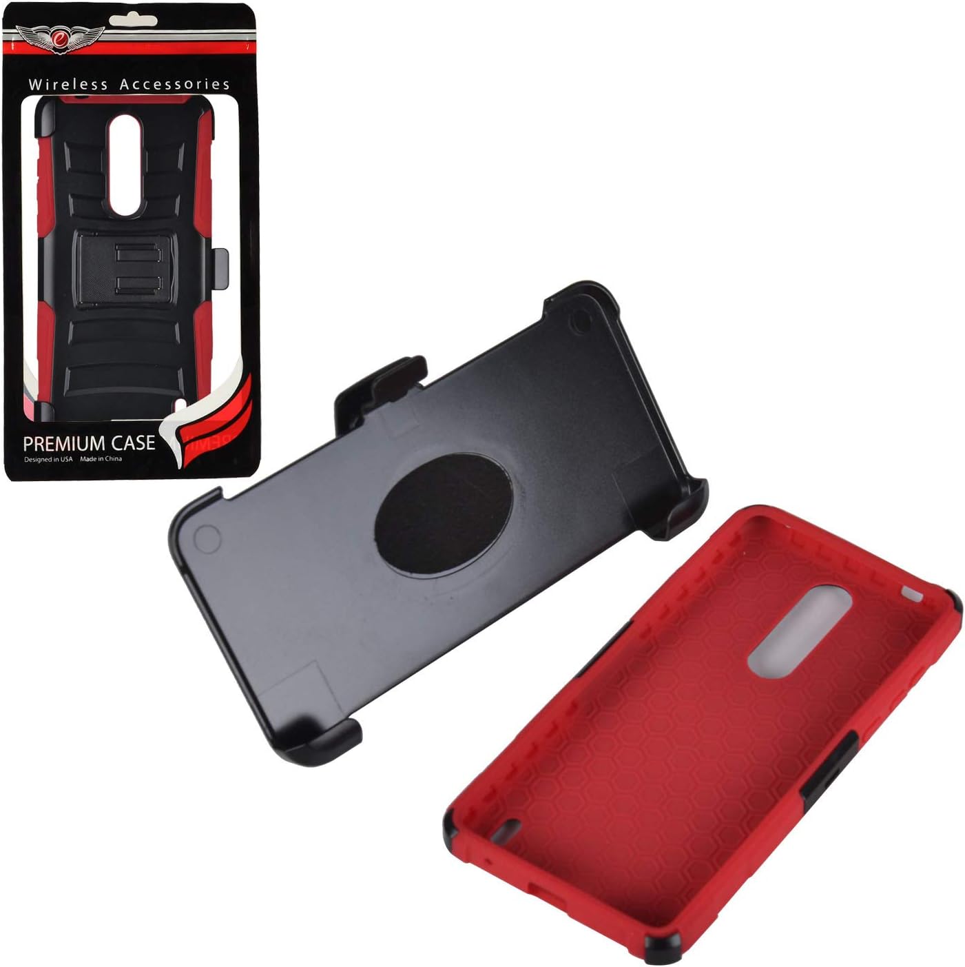 Eaglecell - Compatible with Nokia 3.1 Plus (Cricket Wireless) - Hybrid Case w/Stand/Belt Clip Holster - CV1 Red