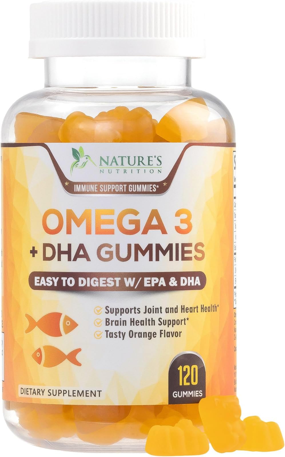 Omega 3 Fish Oil Gummies - Heart Healthy Omega 3 Gummy Supplement with High Absorption DHA & EPA, Extra Strength Joint & Brain Support, Delicious Orange Flavor Fish Oil Nature's Vitamin - 120 Gummies