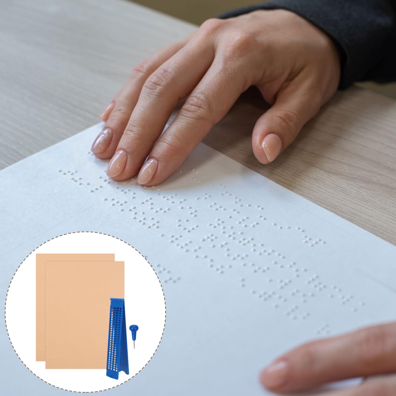 PACKOVE Tavoletta Braille Punteruolo in Plastica Blu, Resistente e Portatile per Non Vedenti, Kit di Scrittura Braille 27 Righe e 30 Caselle per Esercizi di Scrittura