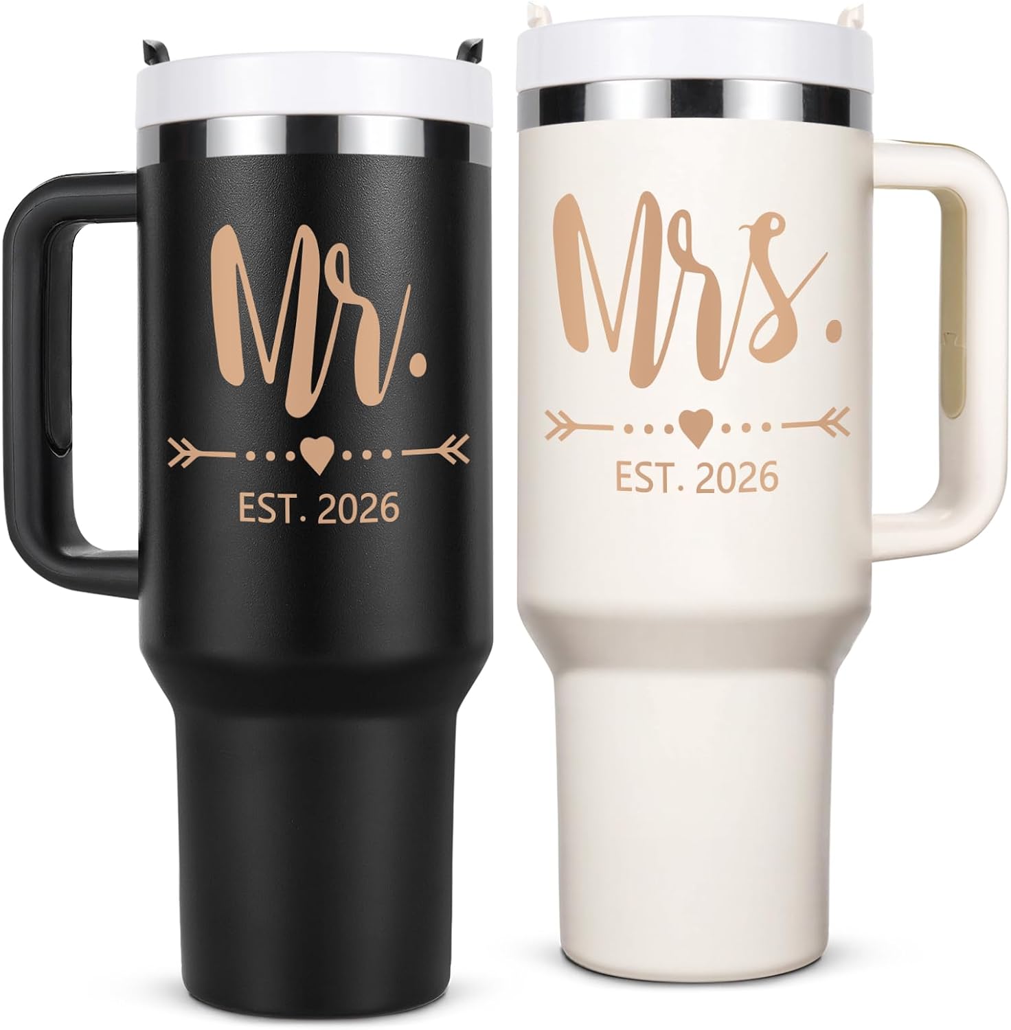 Qtencas Wedding Gifts for Couples 2026, Mr and Mrs Gifts 2026 Tumblers Set, Engagement Anniversary Wedding Gift for Newlyweds, Mr and Mrs Gift (Black & Beige)