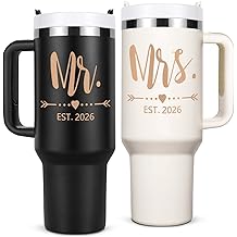 هدايا زفاف Qtencas للأزواج 2026، مجموعة أكواب هدايا السيد والسيدة 2026، هدية زفاف ذكرى الخطوبة للعروسين، هدية السيد والسيدة (أسود &amp؛ بيج)