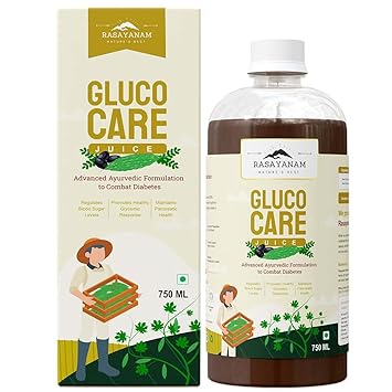 Rasayanam GlucoCare Juice For Diabetes Care | For Blood Sugar Management | Jamun, Karela, Amla, Neem, Methi & More | 100% Natural & Safe | Better Digestion & Gut Health - 750ml