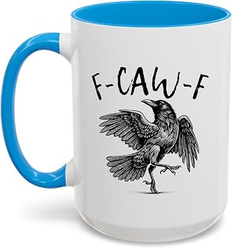 F-Caw-F Crow Pun Funny Raven Attitude Vintage FcawF Coffee Mugs for Fall and Halloween Parties, F-CAW-F Gothic Raven Mug - Light Blue - 15oz