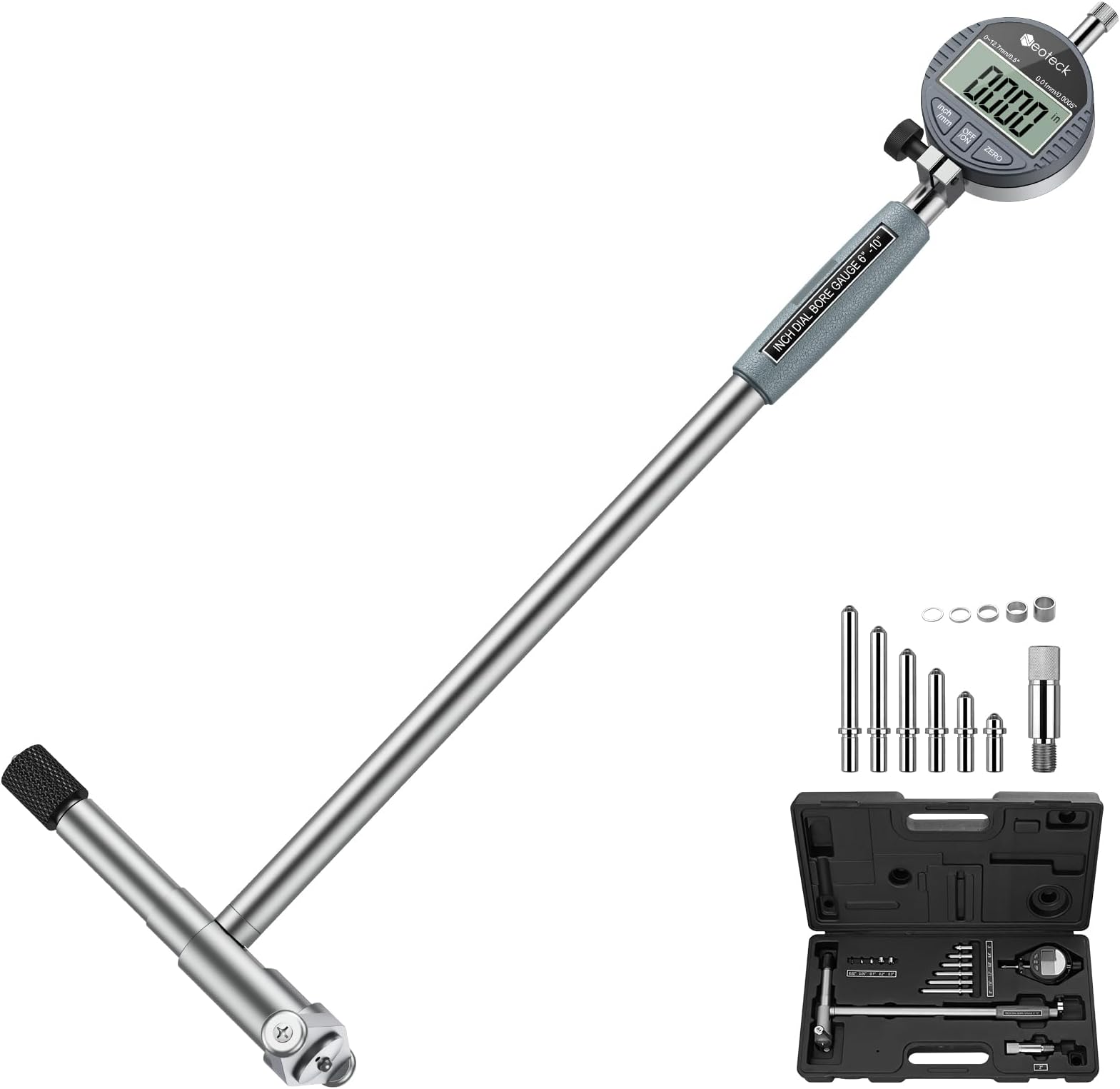 Neoteck 6-10"/0.0005" Digital Indicator Bore Gauge Set with 6 PCS Anvils 9.8" Measuring Depth Dial Bore Gauge with ABS Storage Box for Engine Cylinder Measurement