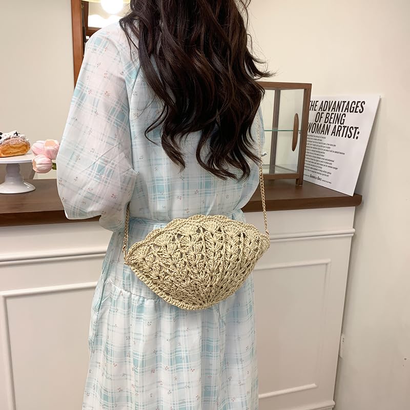 Ladies Wavy Lace Crochet Bag Solid Color Hand Woven Shoulder Bag Wear Resist Stylish Straw Crossbody Bag Seaside Trip4