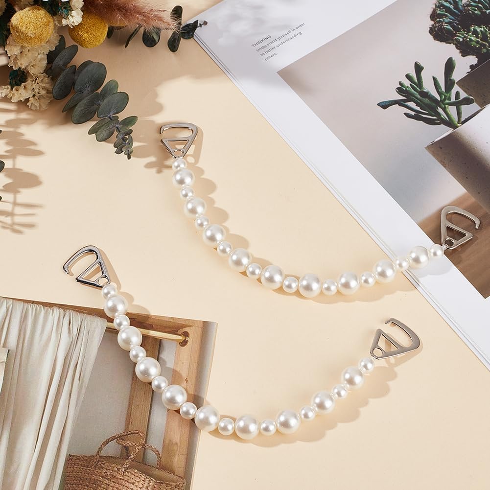 2Pcs White Beaded Summer Faux Pearl Shoe Chains Plastic Bling Sandals Shoes Chain Pearls Charms Straps Jewelry Decoration for Women Croc Clog DIY Accessories Gifts Party Christmas Supply