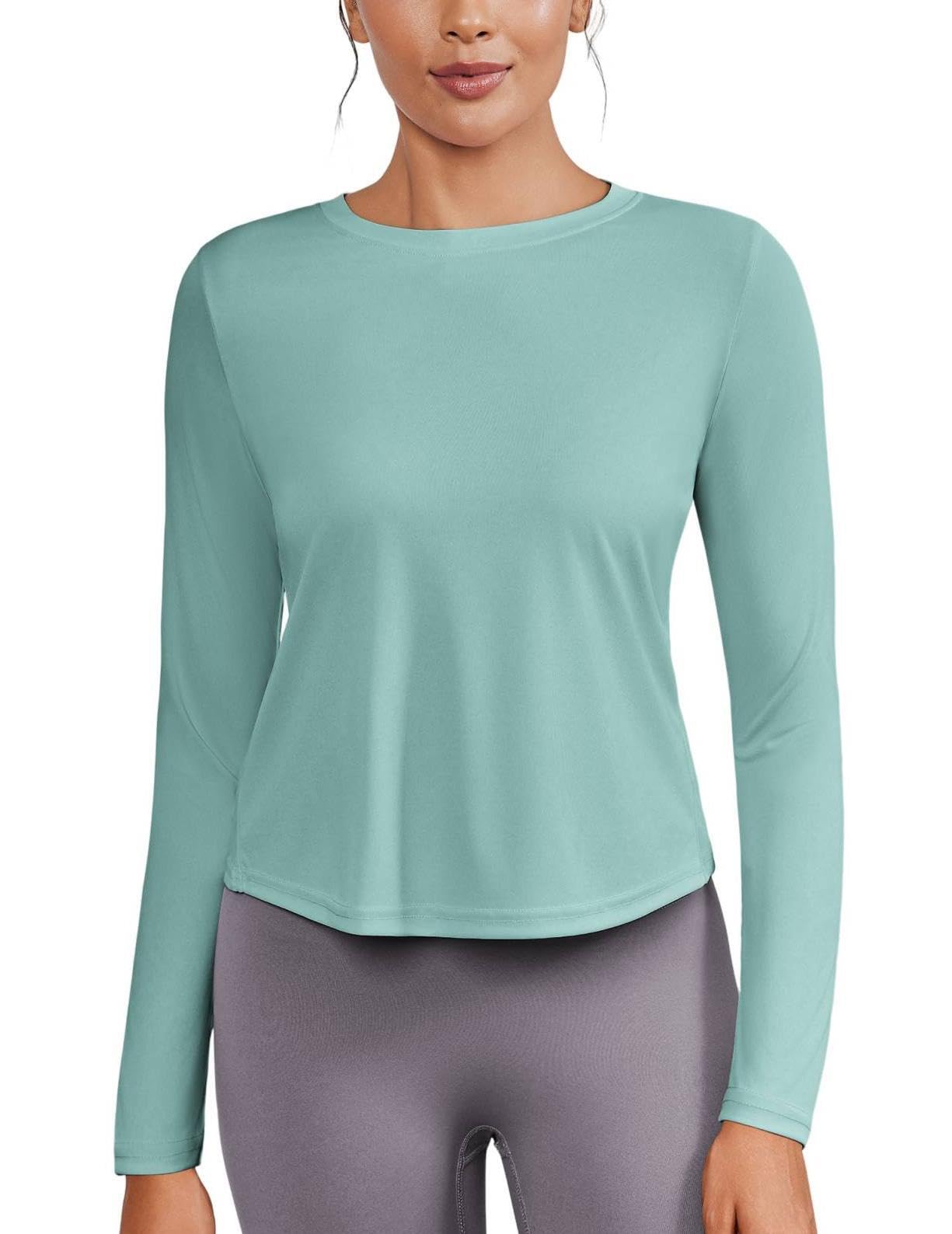 T-Shirt da Palestra da Donna T-Shirt Sportive a Maniche Lunghe Protezione Solare UPF 50+ Camicie da Allenamento Schiena Divisa Corsa Yoga Top Maglietta Traspirante T-Shirt Leggera