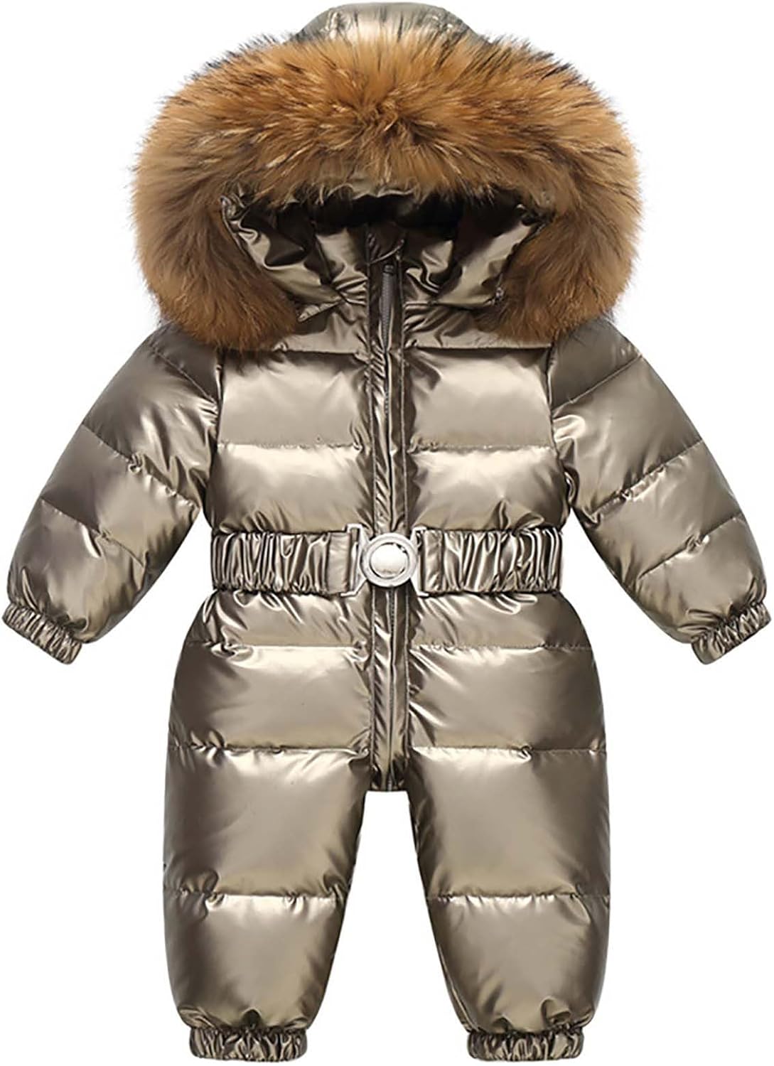 Baby Boys Girls Snowsuit Metallic Shiny One Piece Hooded Puffer Jumpsuit Toddler Thick Snow Down Romper Ski Suit