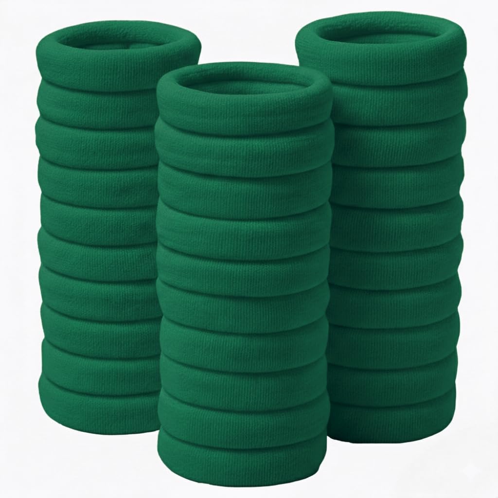 Pack of 30 Ponytail Holder | Hair Ties | Cotton Hair Elastic Rubber Bands for Pony | Tight, Non-slippery, Stretchable (30 GREEN)-image-23