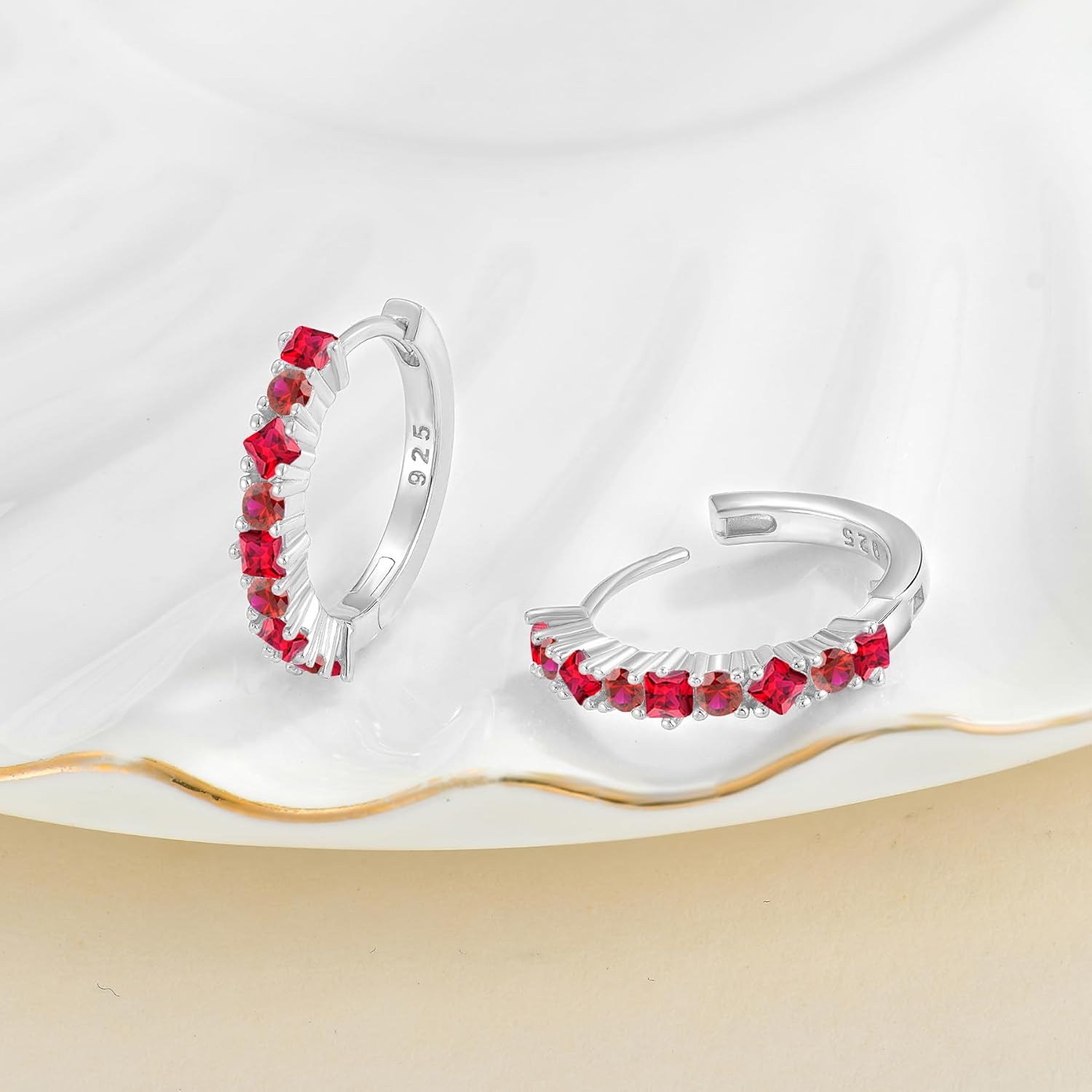 Birthstone Huggie Hoop Earrings for Women 925 Sterling Silver White/Yellow Gold Plated Small Hoop Earrings Everyday Jewelry Gift for Her - Image 3