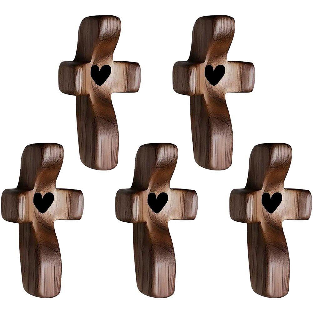 Ymxygz Cross My Heart, 5pcs Encouragement Gift Wooden Cross, Fingertip Stress Relief Religious Gifts for Praying, Small Wooden Crosses