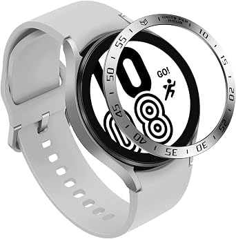 Bezel Ring Styling Compatible with Samsung Galaxy Watch 4 40mm 44mm Cover Bezel Ring, Stainless Steel Metal Tachymeter Anti Scratch Protection Adhesive Screen Protector Watch 4 40mm, Silver