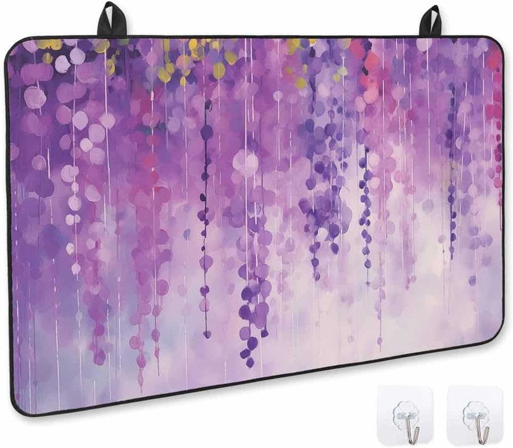 Stove Cover for Electric Stove, Spring Abstract Oil Painting Plant Purple Flower Stove Top Cover for Glass Top, Heat Resistant Rubber Mat Foldable Cooktop Cover Top Protector, 28.5"x20.5"