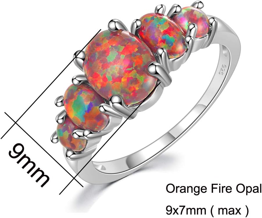 CiNily Orange Fire Opal Ring Women Jewelry Sterling Silver Plated Gemstone Ring Size 6 - Image 6