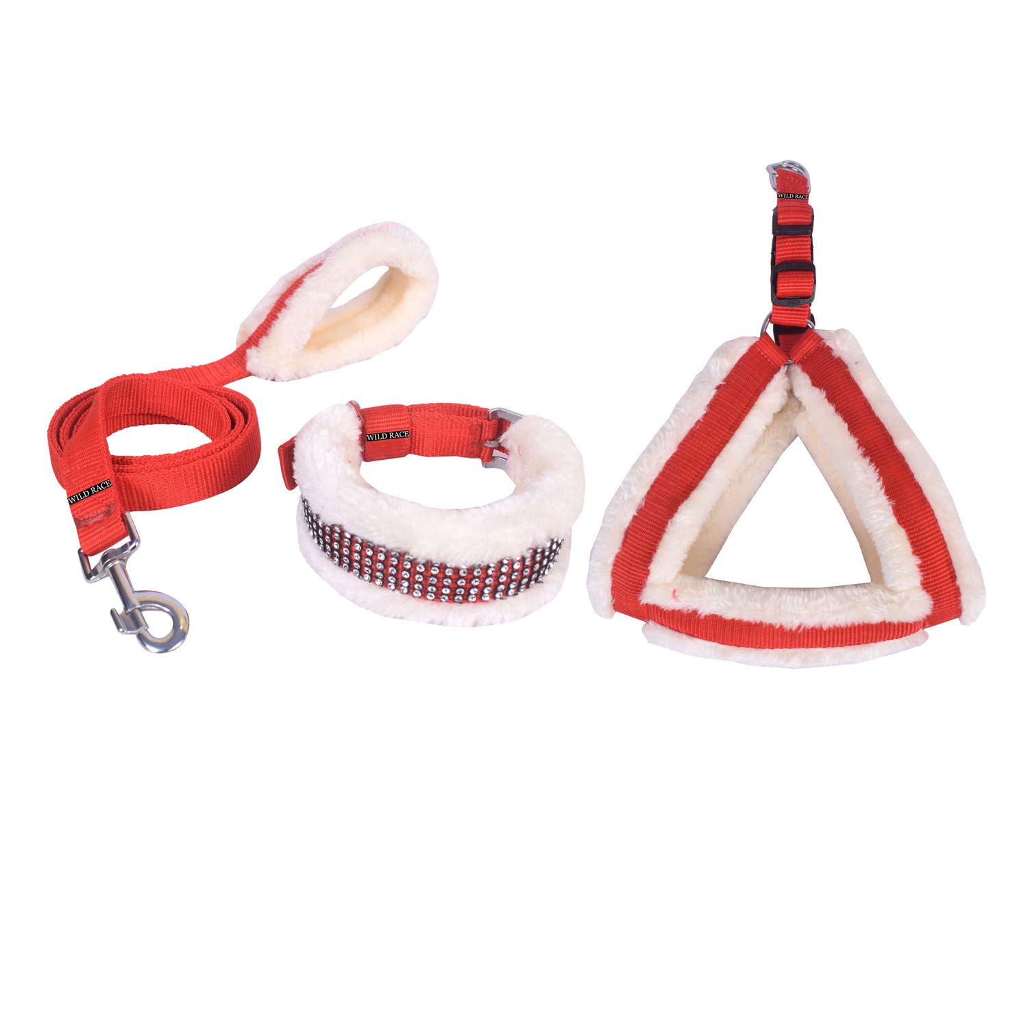 Wildrace Soft Fur and Nylon Red and White Dog Collar, Harness and Leash Combo Pack for Small Breed Dogs (B081T57TB6) Amazon Price History, Amazon Price Tracker