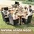 Devoko Outdoor Patio Dining Sets 9 Pieces Wicker Outdoor Dining Table and Chairs Set with Acacia Wood Table Top and Widened Armrests for Backyard, Garden, Deck (Black)