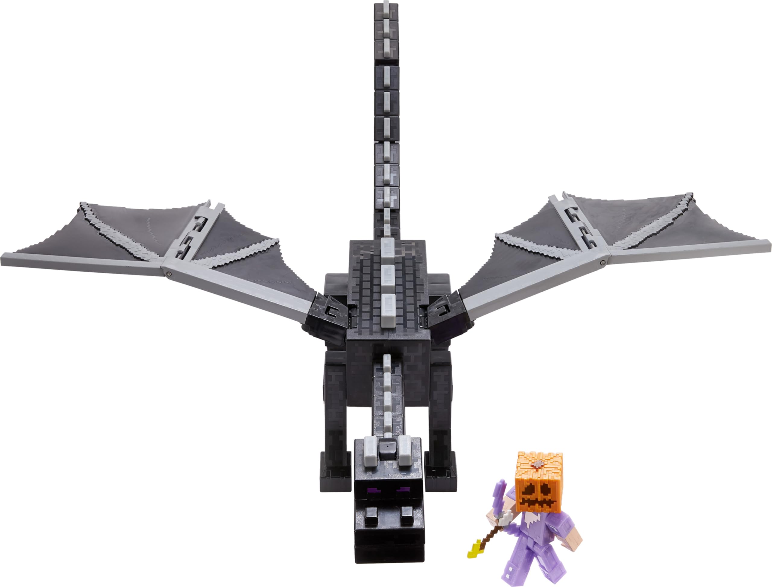 Mattel Minecraft Toys, action figure grande Ultimate Ender Dragon con accessori Steve e 4 da 8,3 cm, gioco con luci, suoni, nebbia e cambio di colore