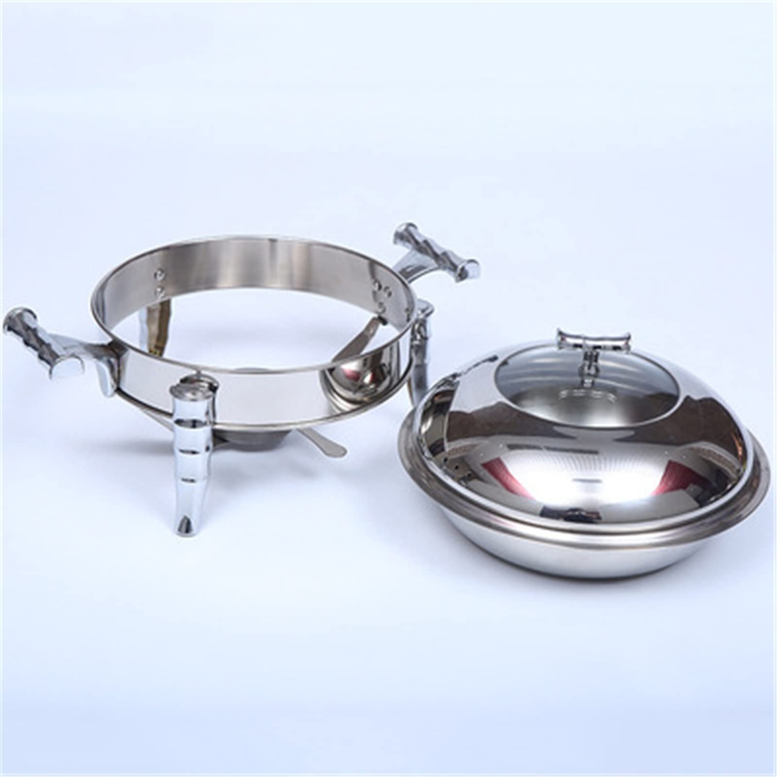 Scaldavivande Scaldavivande Rotondo Scaldavivande Chafer Scaldavivande in Acciaio Inossidabile Buffet con Coperchio e Supporto per Coperchio Comodo e Pratico (Color : Silver, Size : 24cm) 24cm