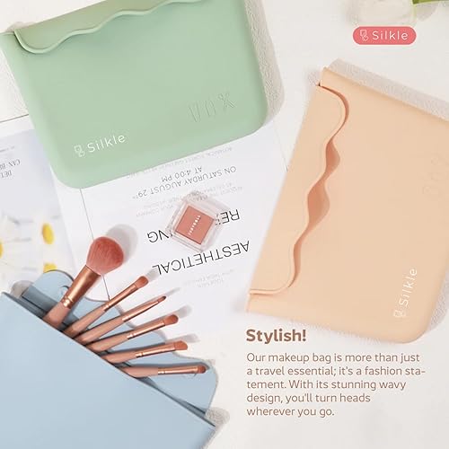 Miniatura 6 de SILKLE Bolsa de maquillaje de silicona, organizador de maquillaje versátil con imanes y diseño ondulado, bolsa de aseo de viaje y soporte para