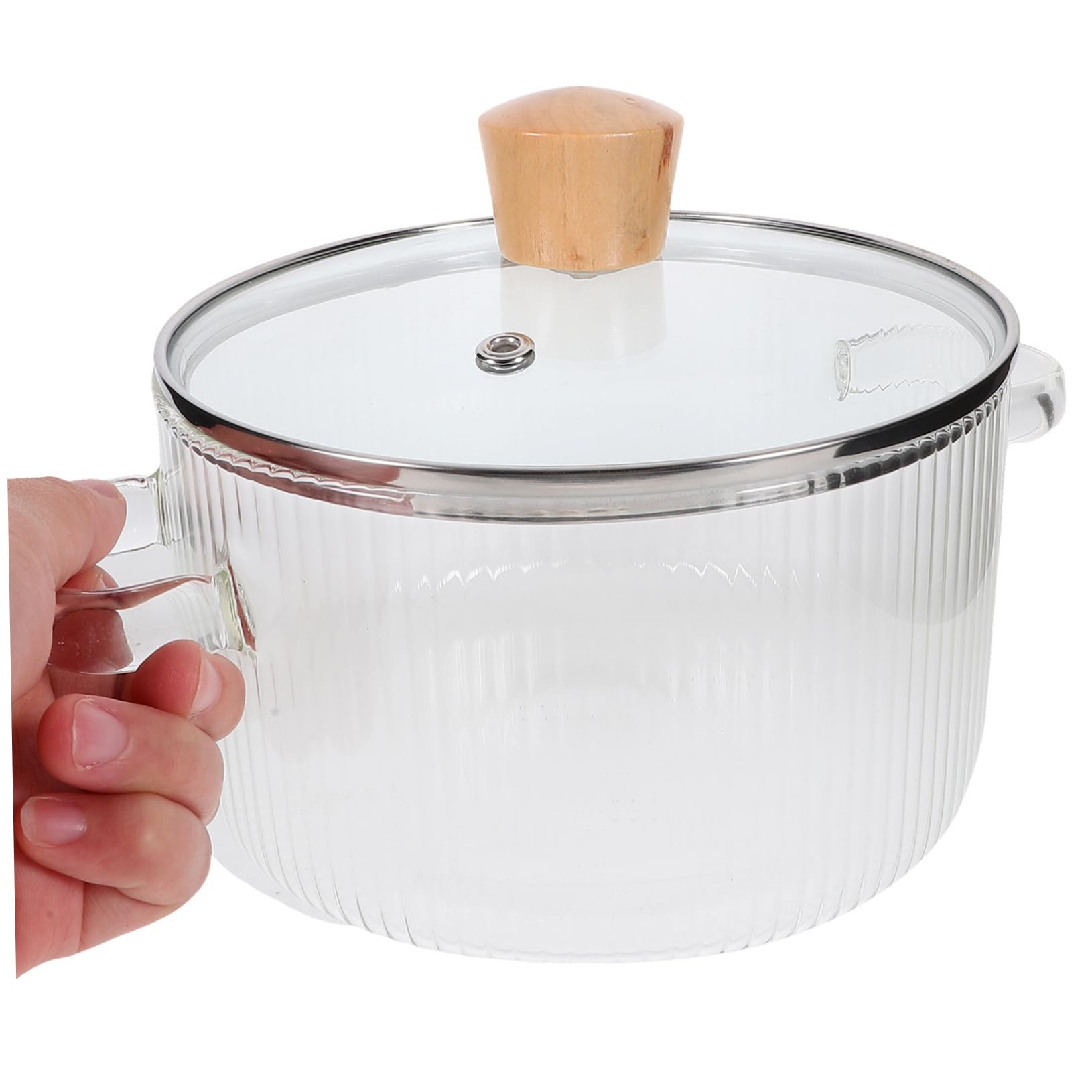 Cabilock Olla de Vidrio de Borosilicato de 1500ml Tapa y Doble Asa para Cocinar Fideos y Alimentos para Bebés Proceso Visible y Diseño Resistente