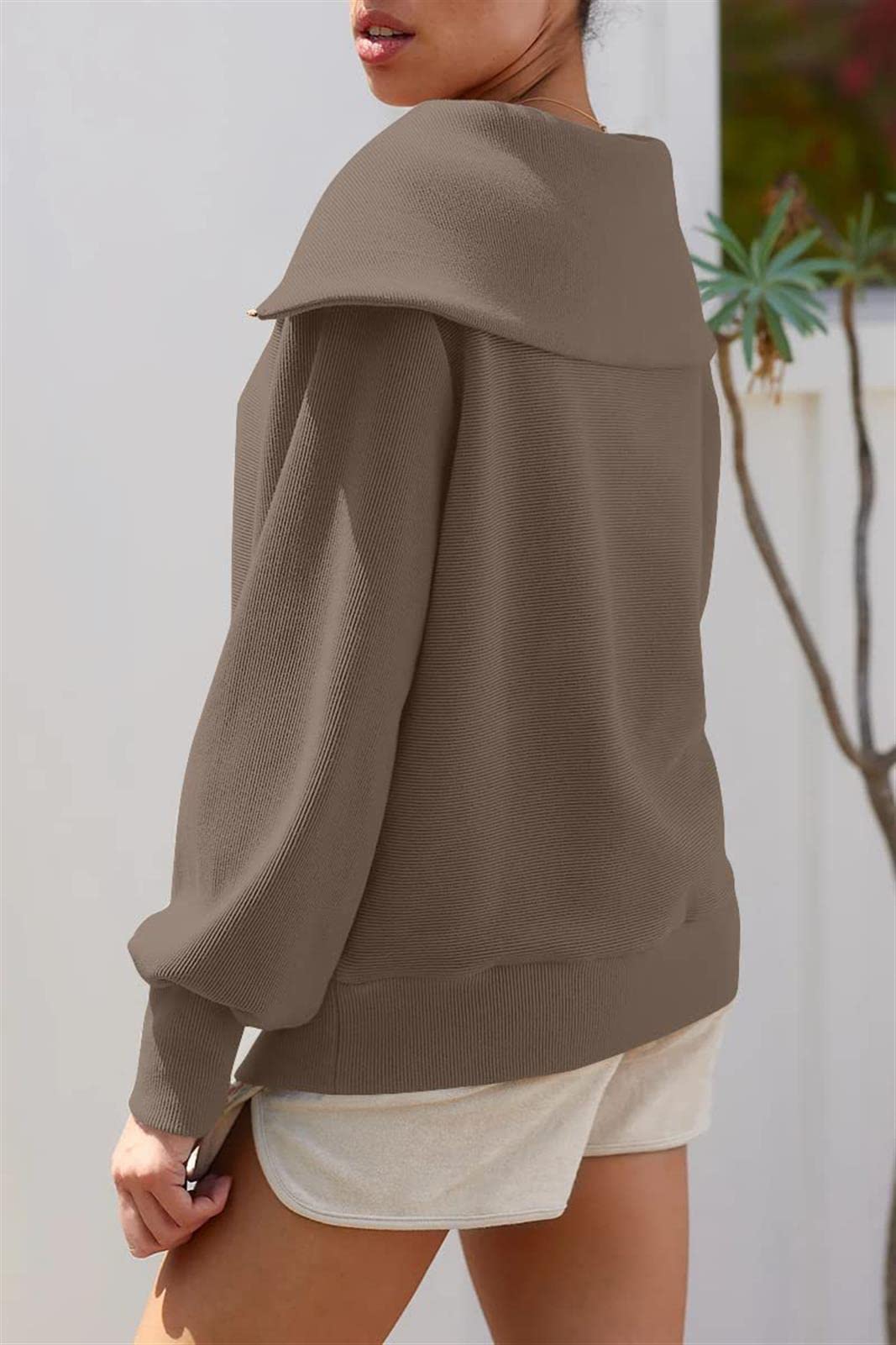 Damska bluza Luźna Casual Pulower Top Half Collar Zip Solid Crop Sportswea