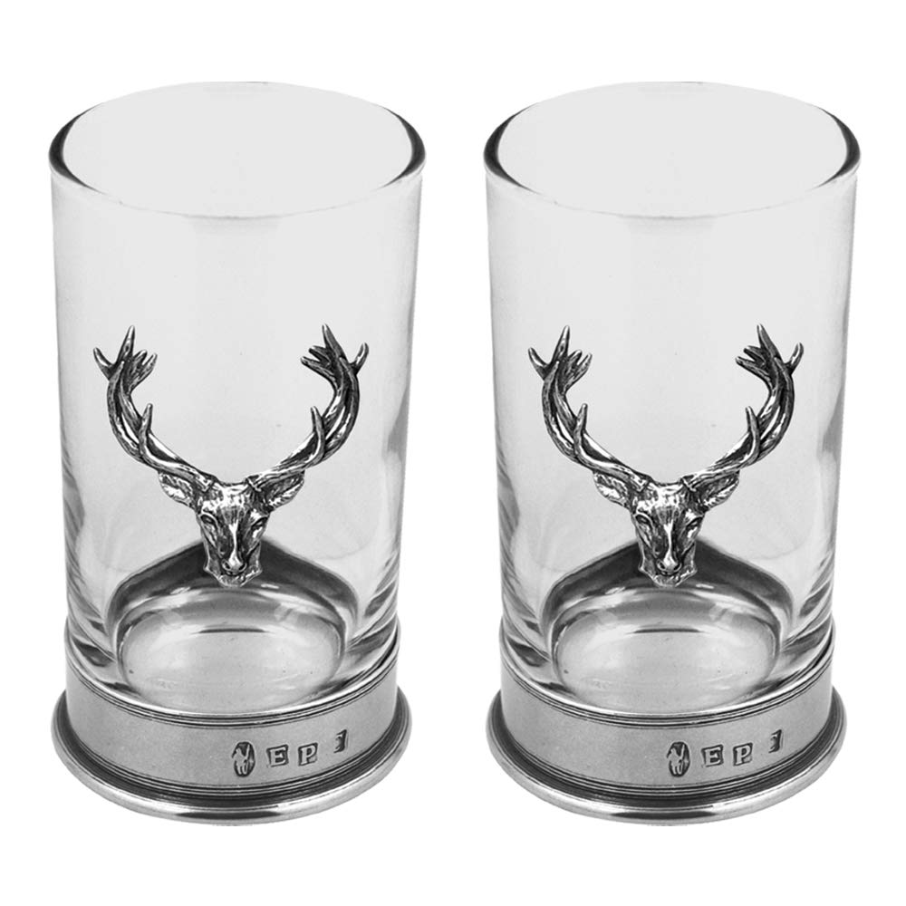 English Pewter Company Set of Stag Head Luxury hiball Spirit Gin Glasses [STAG103]