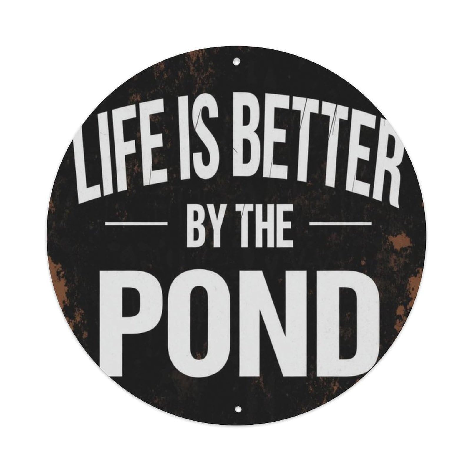 Vintage Life By The Pond Inspirational Round Sign Vintage Aluminium Metal Sign, Retro Wall Decor for Home, Bar, Garage & Farmhouse 20x20cm