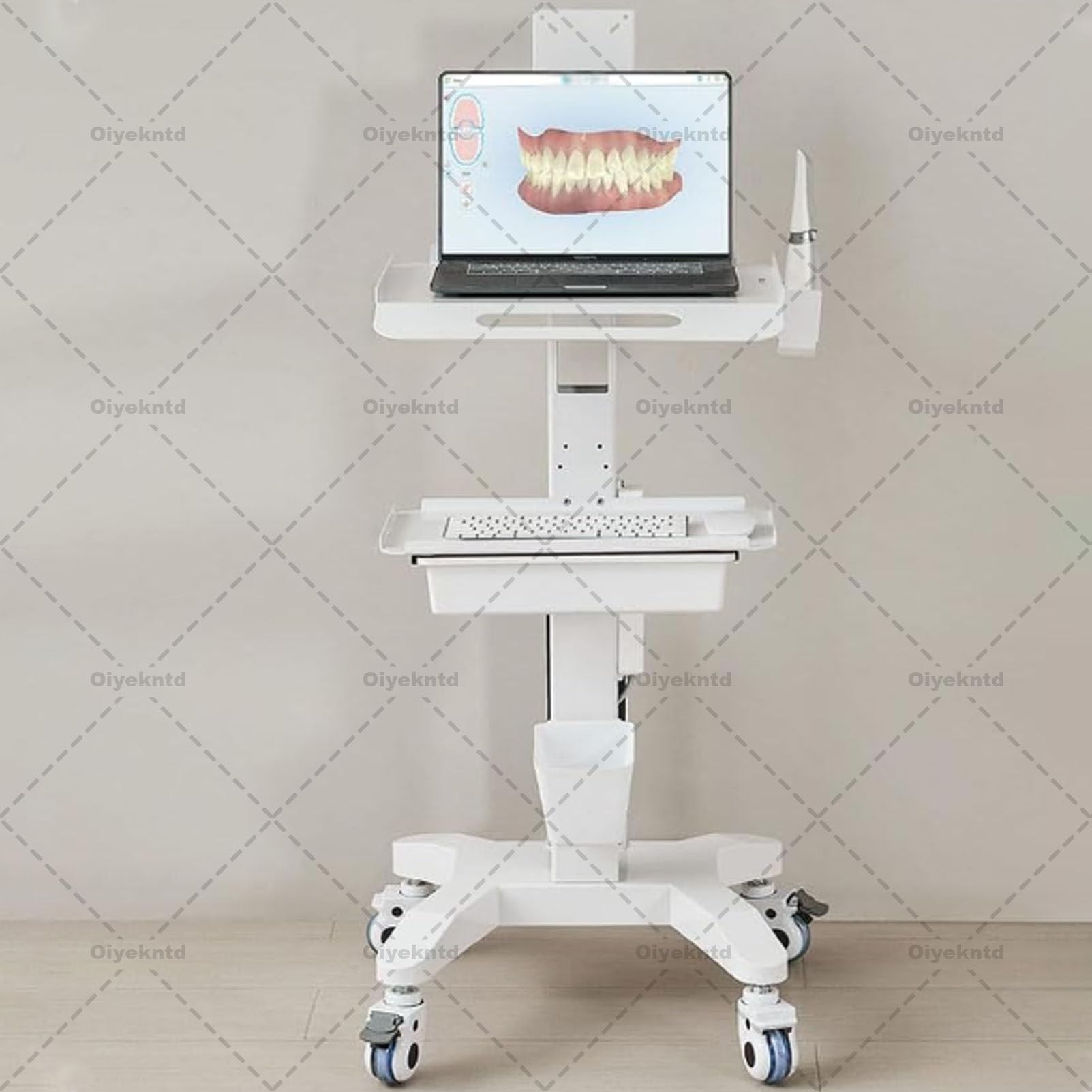 Carrello per clinica odontoiatrica con supporto per scanner orale, postazione di lavoro mobile per ospedale con vassoio per laptop e ruote silenziose, per ufficio, scuola, salone, laboratorio
