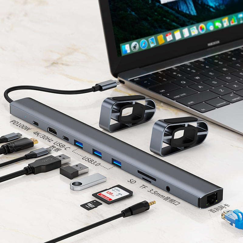 Image of WeFly 10-in-1 Docking Station with 4K HDMI, PD Charging, SD /TF, 3 USB 3.0, USB C, RJ45 Ethernet, Audio, USB C Hub Multiport Adapter, Laptop Docking Station for De /ll XPS /H /P /Len /OVO /Sur /face