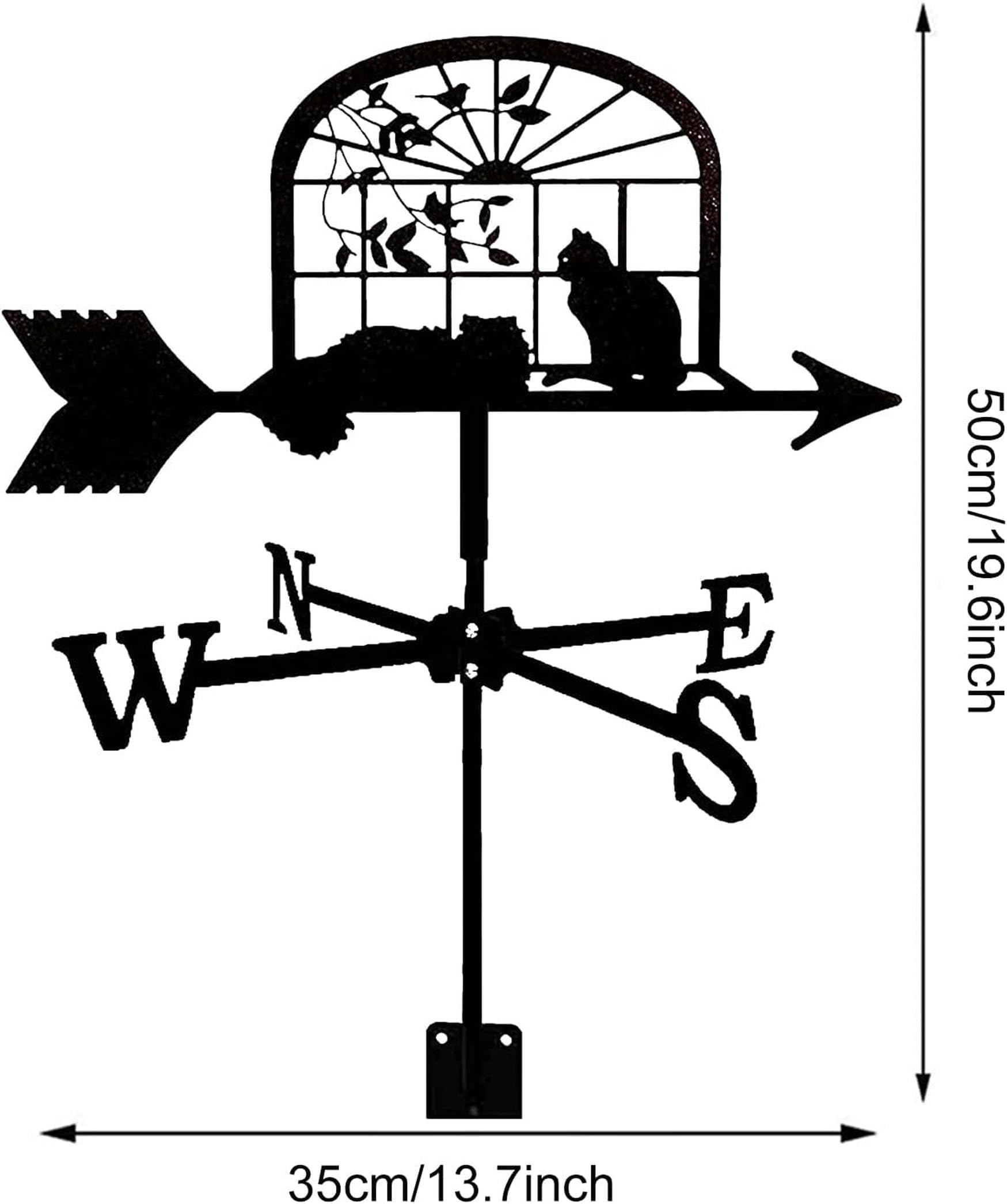 Metalowy uchwyt Wiatrowskaz Farma Retro Weathervane Narzędzie pomiarowe wiatrowskazu ze stali nierdzewnej Czarny wskaźnik kierunku wiatru