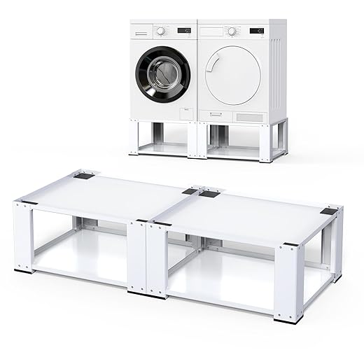 2 Pack Laundry Pedestal for Washer and Dryer - Fit 27 and 28 Inch Washer and Dryer Stand Heavy Duty Steel Universal Washing Machine Raiser 700lbs Capacity 15.7'' Height White